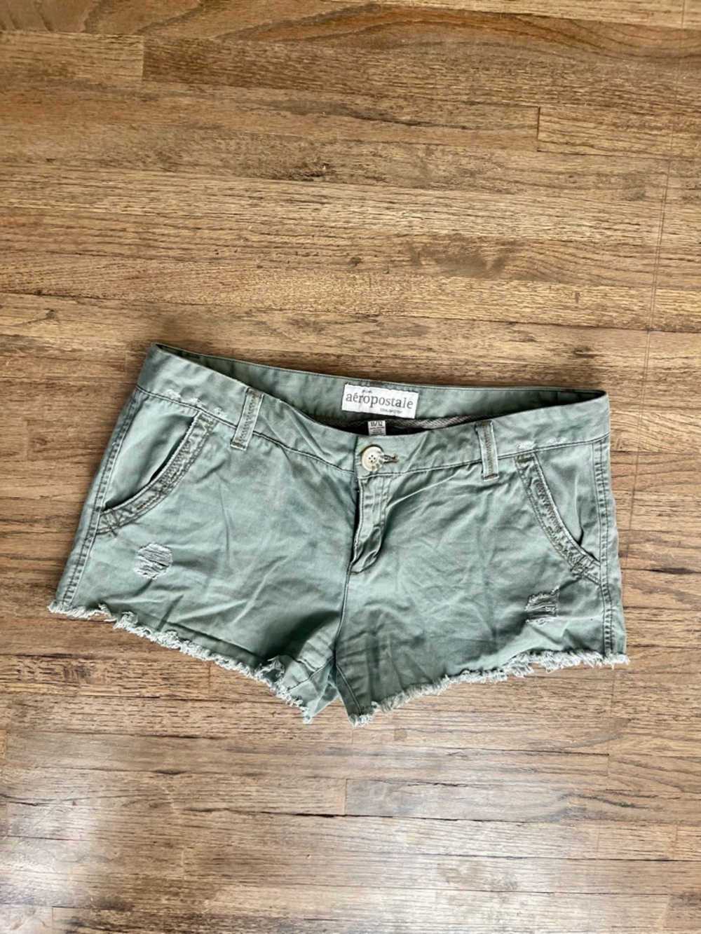 Aeropostale Olive Green Distressed Denim Cutoff Shorts